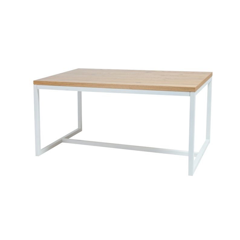 PAZMER Table basse 150x90 cm de bois massif pieds blanc avec support de renfort