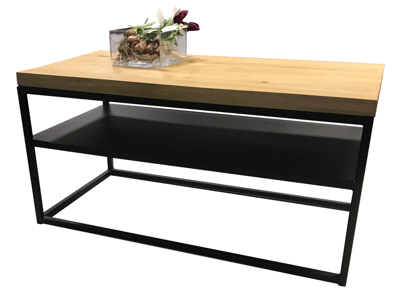 Table basse Pugilia avec une étagère en métal et un plateau plus épais 50x100 cm