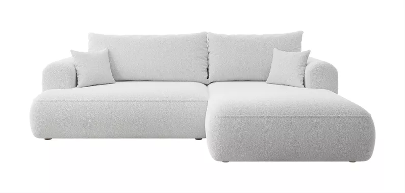 Canapé-lit d'angle Ovo en L gris avec conteneur bouclé à droite