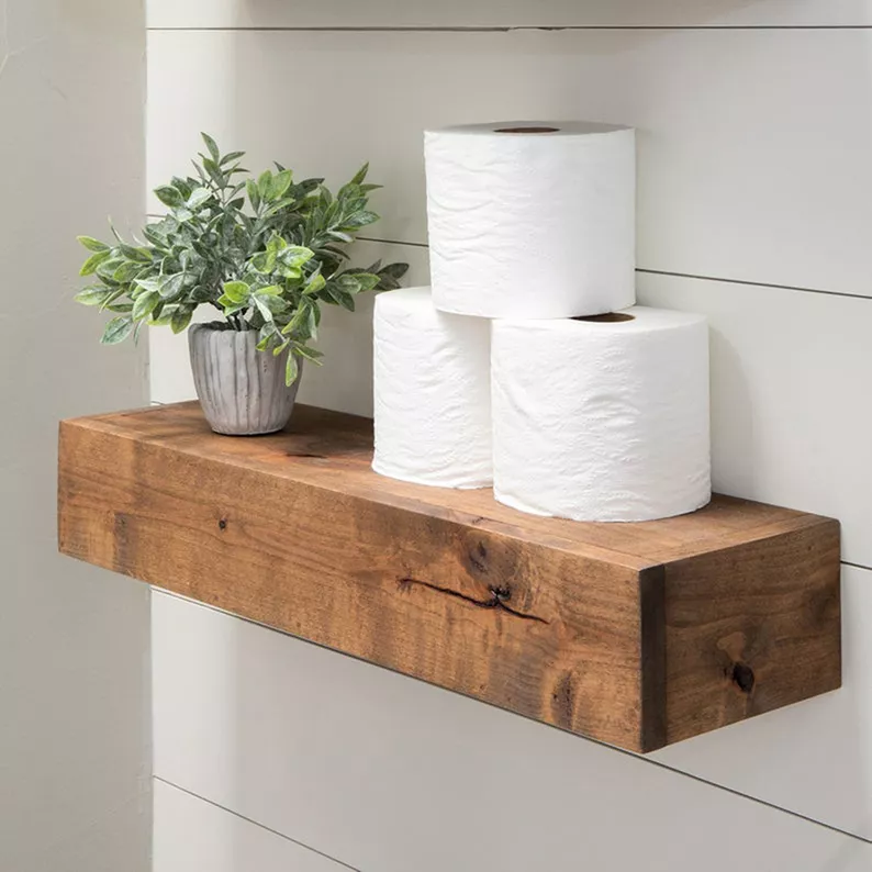 Etagère murale Reifa en noyer de style rustique 60 cm