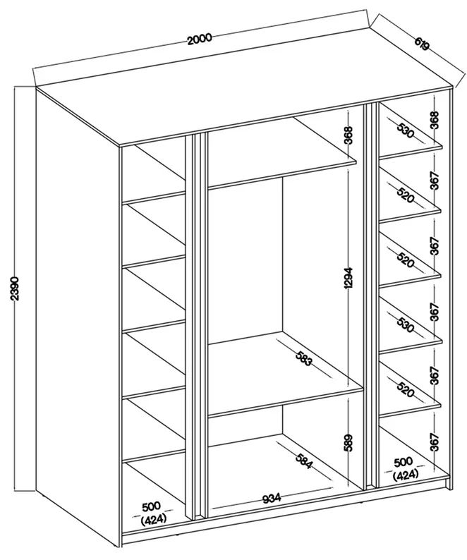Szafa Kaja czterodrzwiowa z trzema szufladami 200 cm czarna