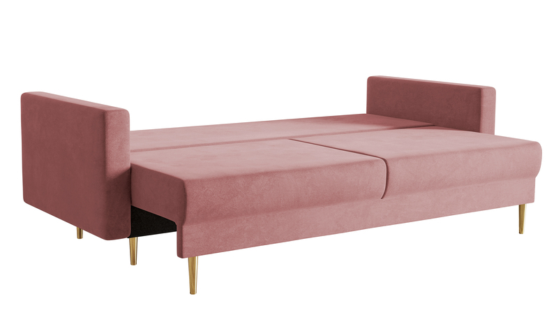 VALICO Canapé-lit trois places en velours rose hydrophobe