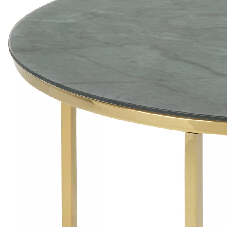 BAKAR Table basse diamètre 80 cm verte avec une base en chrome doré
