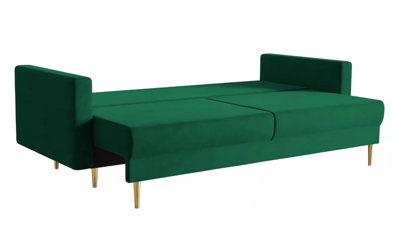 VALICO Canapé-lit trois places en velours vert hydrophobe