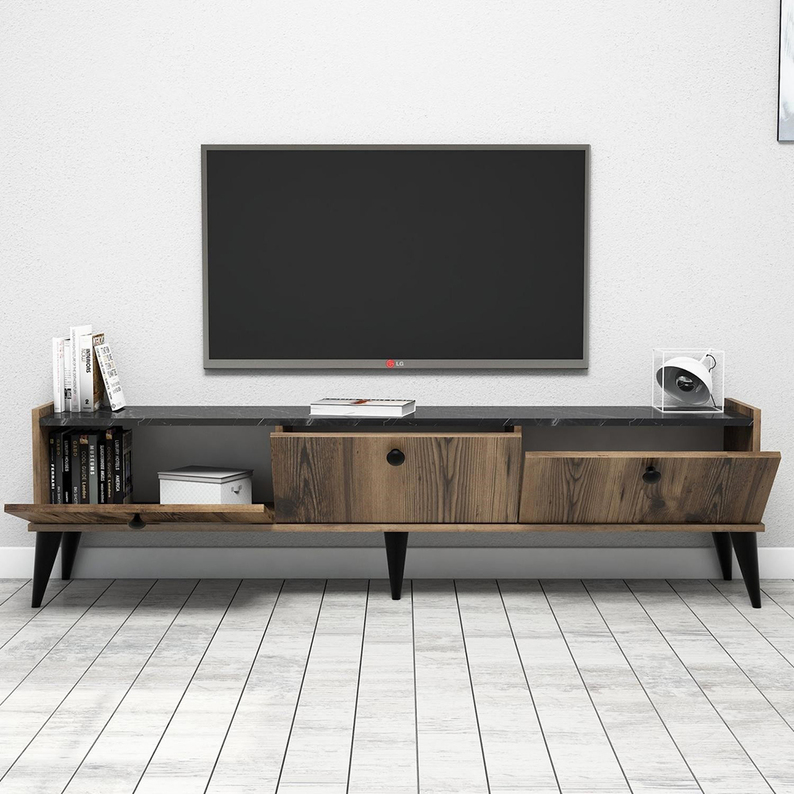 Meuble TV Lidoja 180 cm avec plateau en marbre
