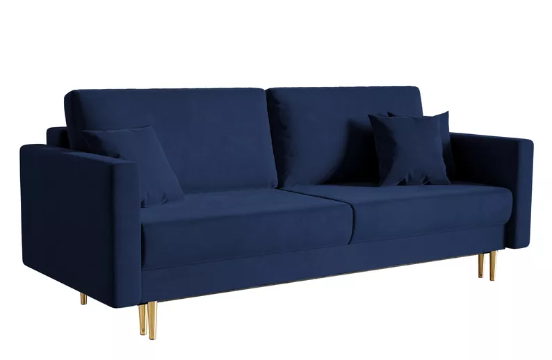 VALICO Canapé-lit trois places en velours bleu marine hydrophobe