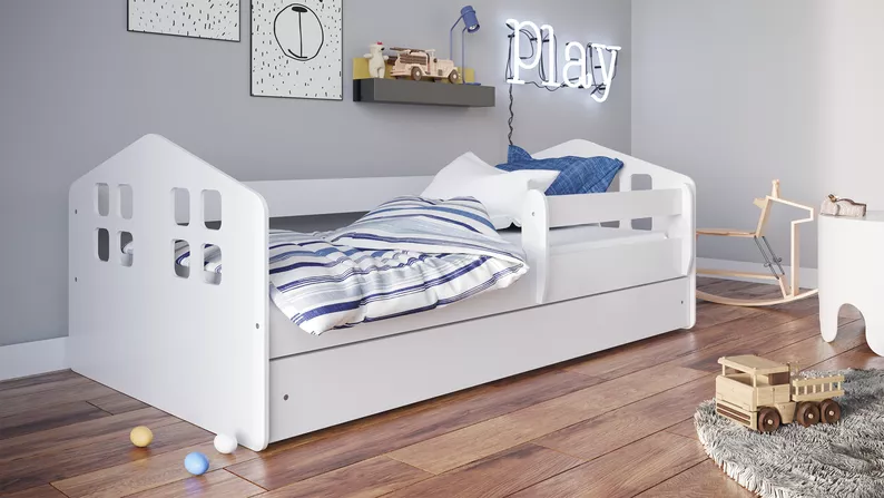 Lit enfant Bubup 160x80 cm avec un tiroir et un matelas blanc