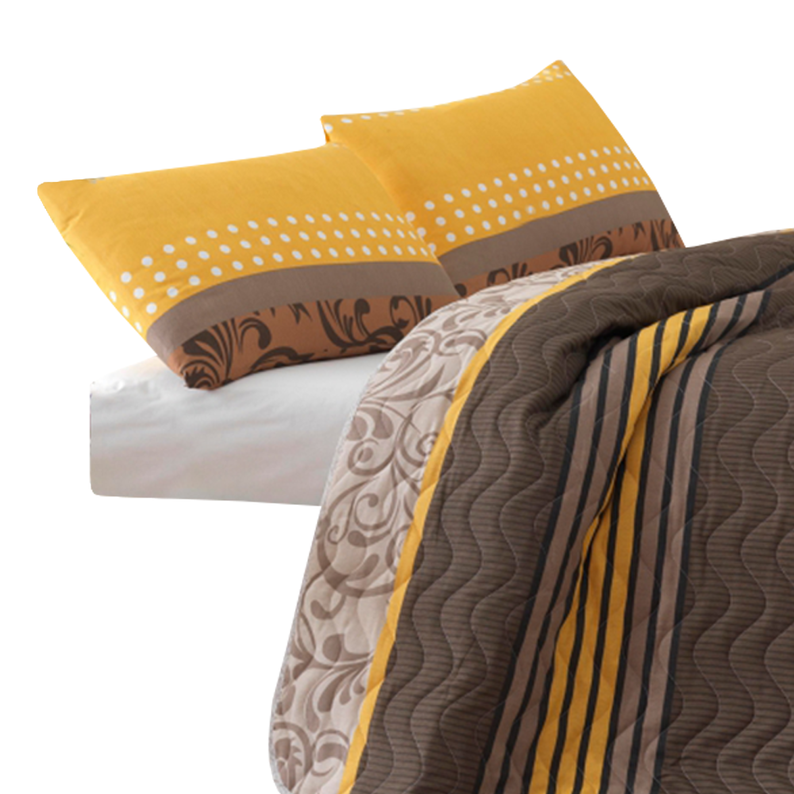 SANDY Couvre-lit sable 160x220 cm avec une taie d'oreiller 50x70 cm jaune-marron