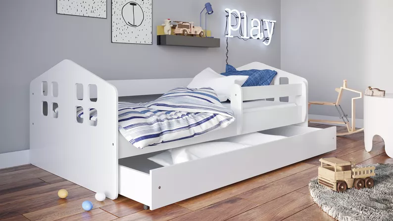Lit enfant Bubup 160x80 cm avec un tiroir et un matelas blanc