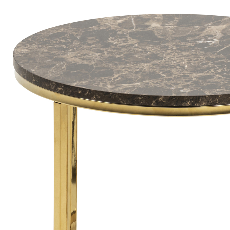 BAKAR Table basse diamètre 50 cm marron avec une base en chrome doré