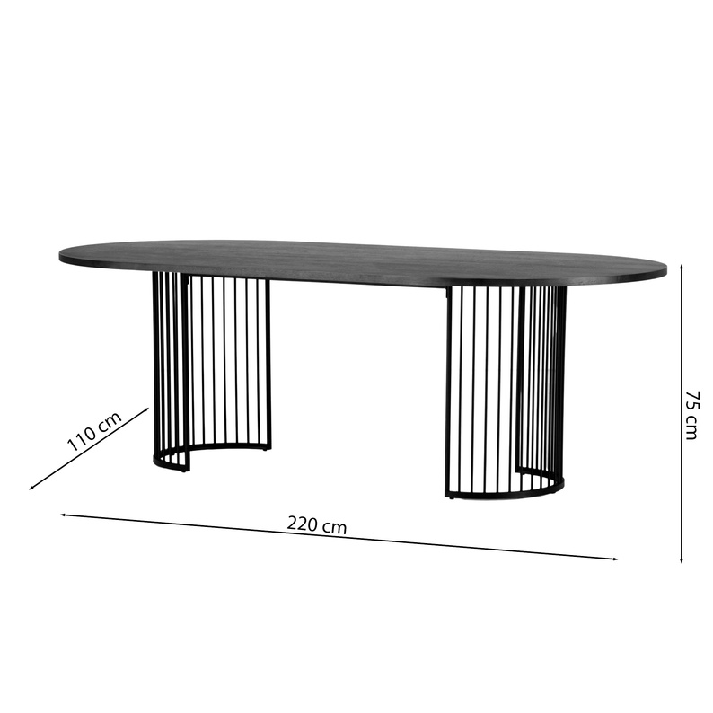 Table à manger Pestiter 110x220 cm chêne noir/piétement acier