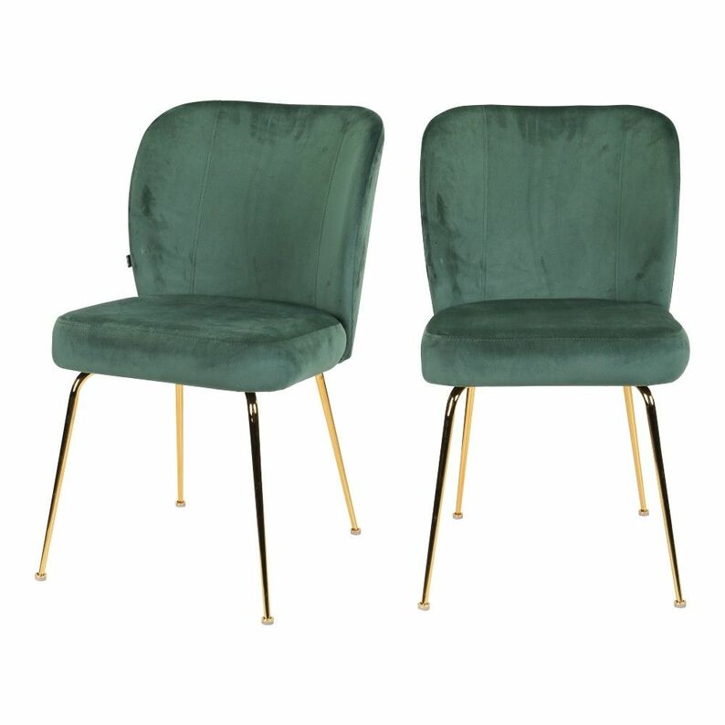 ALRUBA Lot de 2 chaises tapissées vert pieds dorés
