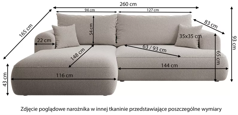 Canapé d'angle convertible Ovo en L velours gris foncé avec bac en tissu facile à nettoyer, côté gauche