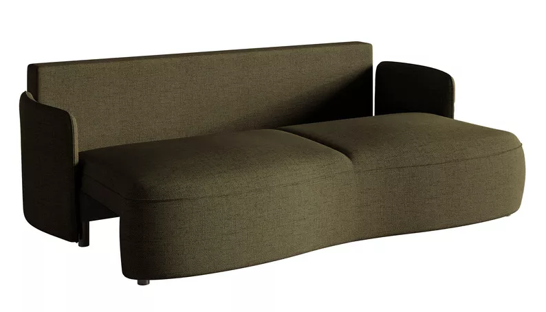 Kanapa rozkładana trzyosobowa Raviolo z pojemnikiem oliwkowa szenil hydrofobowy