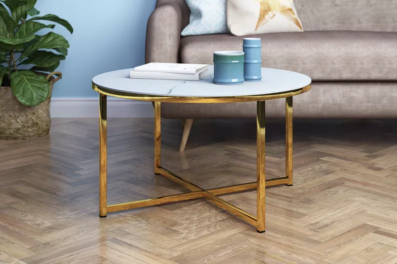 ALISMA Table basse Ø 80 cm - base dorée