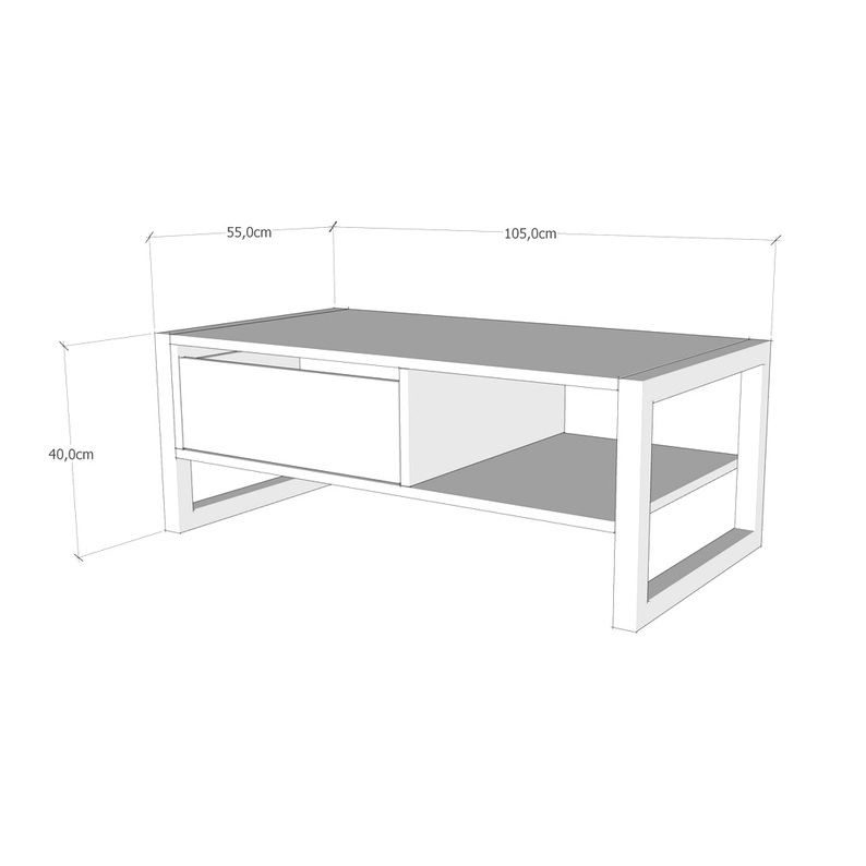 PAWATA Table basse en métal noir / pin 105x55 cm