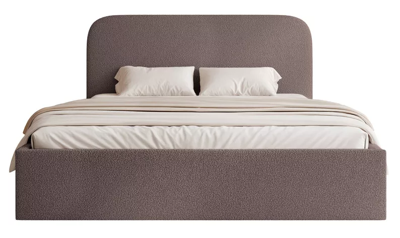 Łóżko tapicerowane 140x200 cm Sonvivo z pojemnikiem na pościel brązowe boucle stelaż metalowy