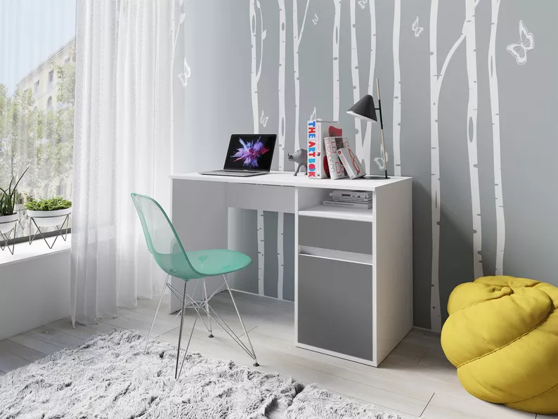 Biurko Billa z szufladą i szafką 120 cm biały / grafit