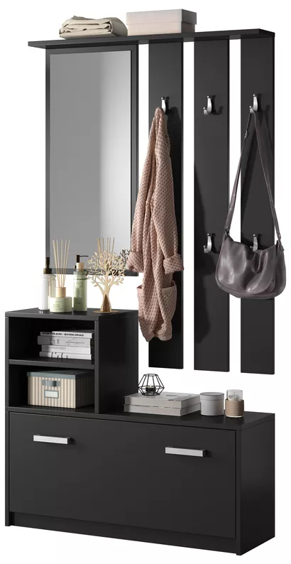 Ensemble d'entrée Yesfir avec miroir, cintres, étagères et meuble à chaussures Noir