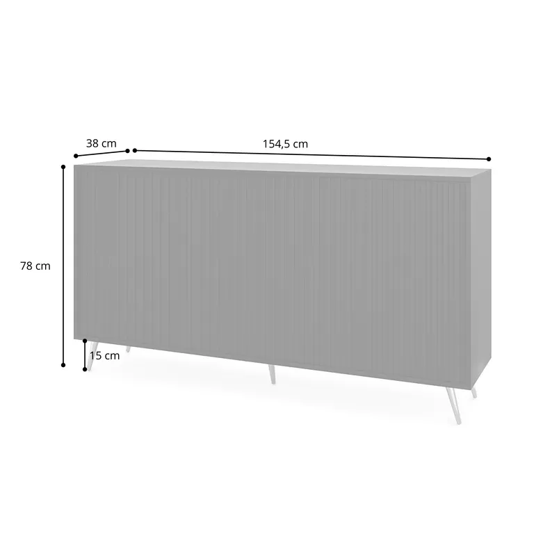 Commode Bello avec façades à lamelles 154 cm noir avec pieds dorés
