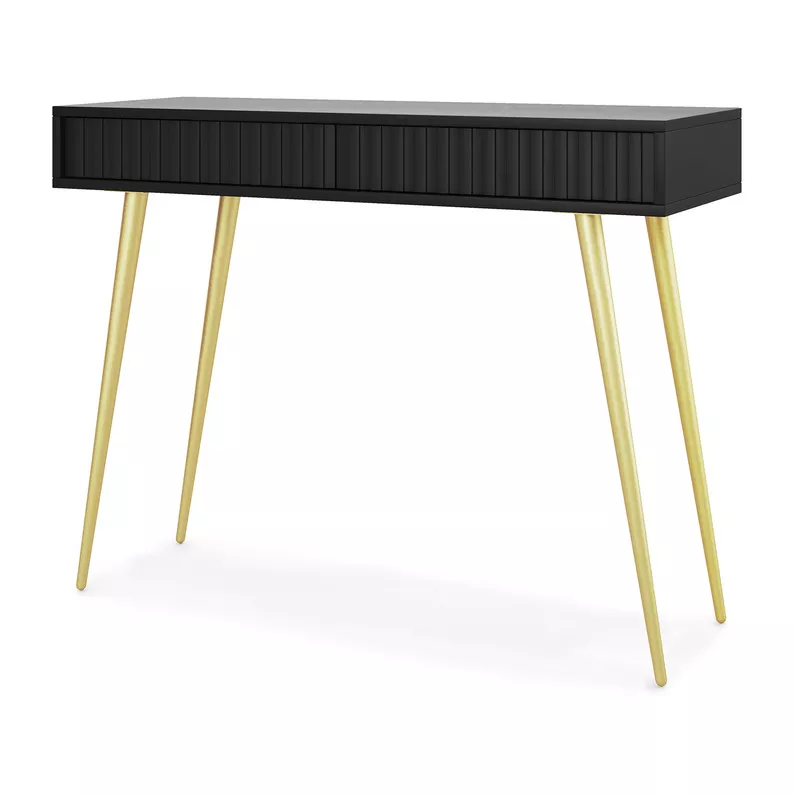 Coiffeuse Bello 104 cm noire avec pieds dorés