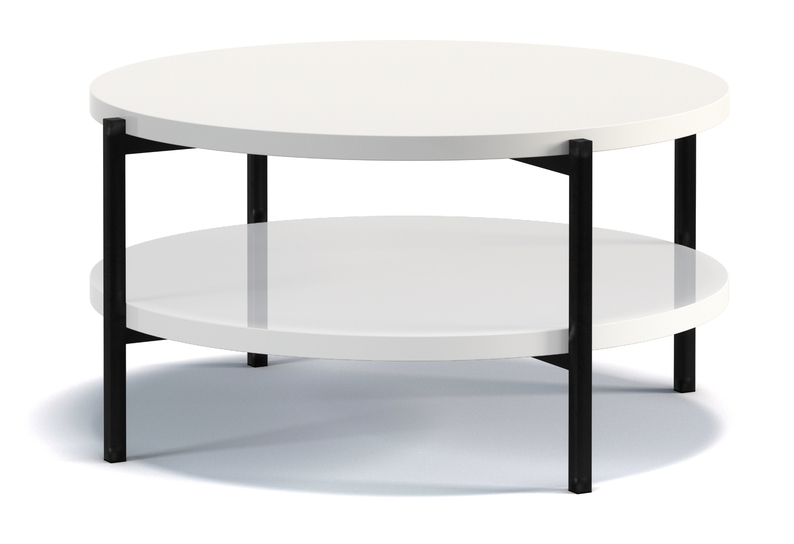 Table basse ronde Kortala 80 cm blanc brillant avec une étagère