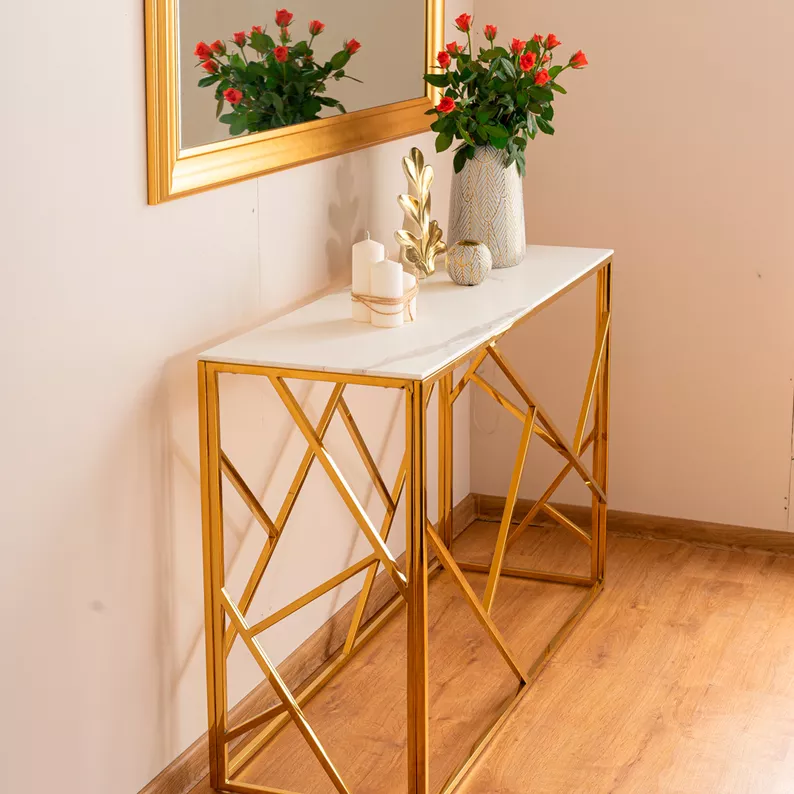 Console Landile 120 x 40 cm avec plateau imitation marbre