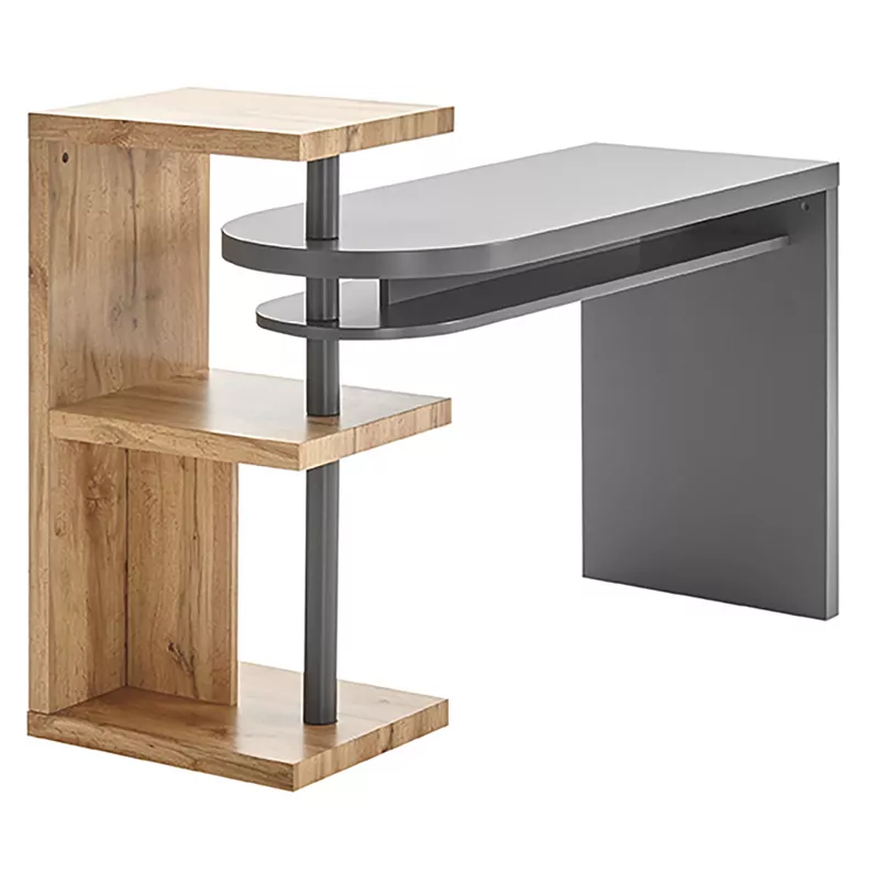 Bureau d'ordinateur Pezzotti, 145 x 50 cm, avec plateau mobile, gris et chêne