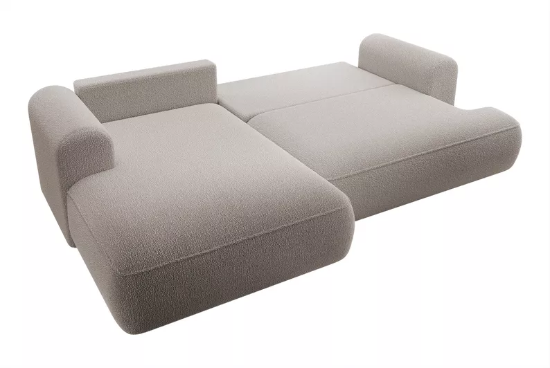  Canapé-lit d'angle Ovo en L beige foncé avec conteneur bouclé à gauche