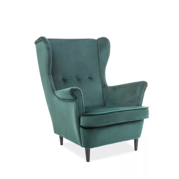 Fauteuil à oreilles en velours vert Pazial