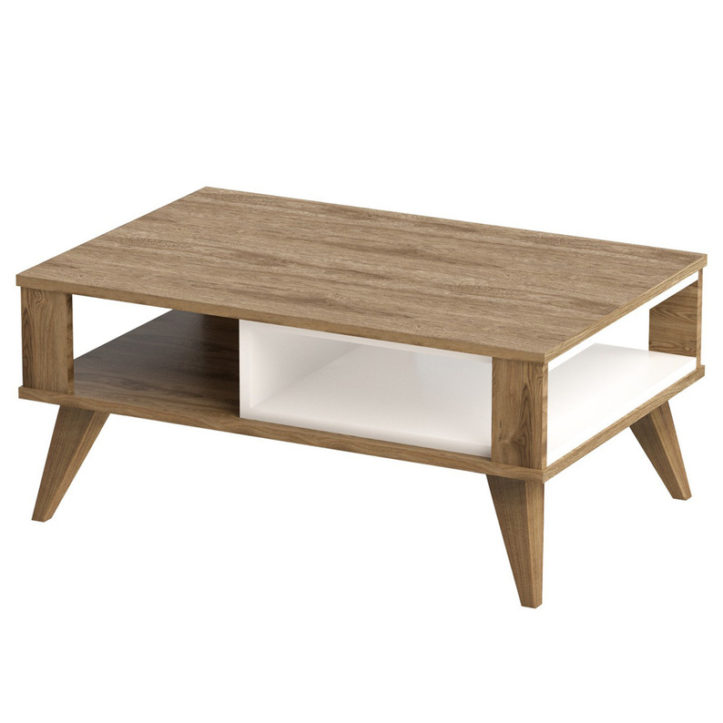 LEFMES Table basse moderne blanc / chêne 90x60 cm