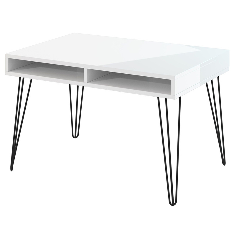 AVESS Table basse 90x60 cm blanc brillant