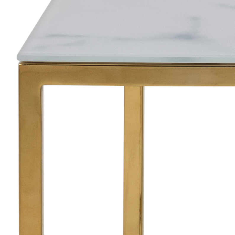 PERQY Table en verre avec une étagère 60x90 cm blanc avec un cadre doré