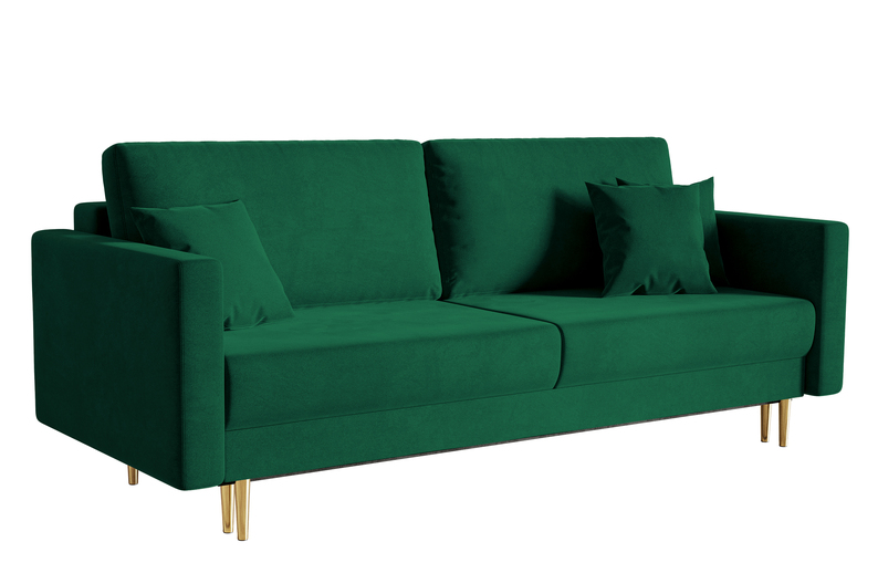 VALICO Canapé-lit trois places en velours vert hydrophobe