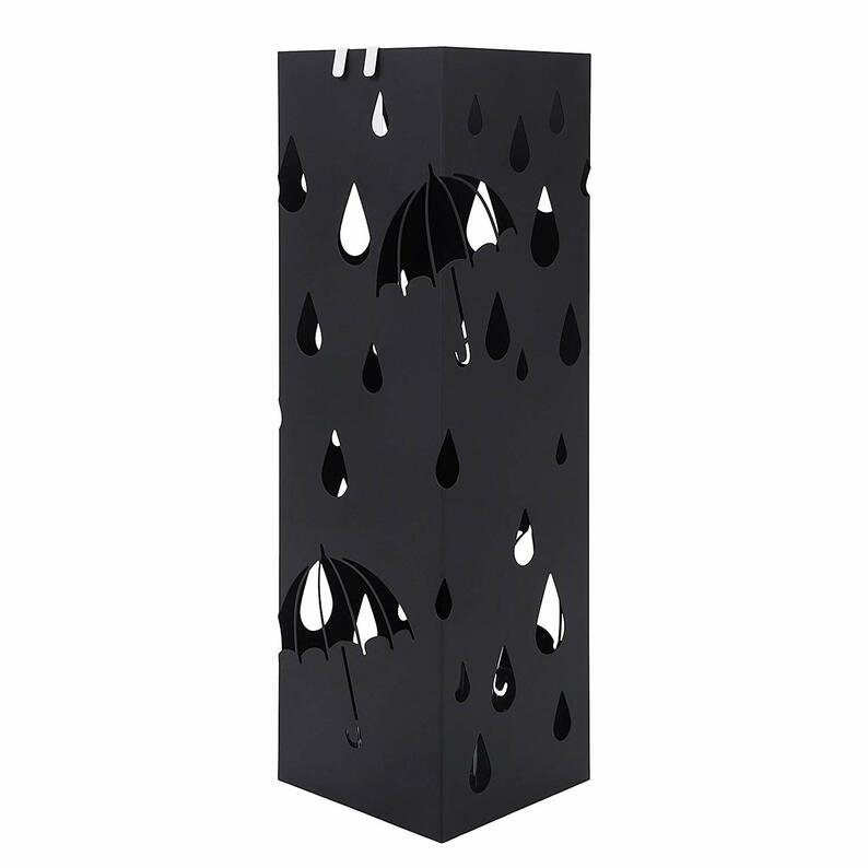 RAIN Porte-parapluies carré en métal noir