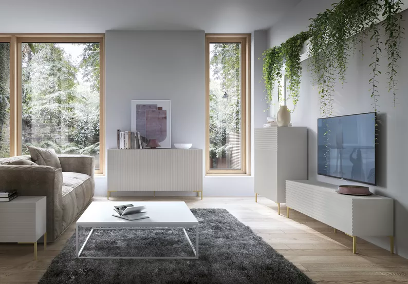 Commode Lammelo 92 cm beige pieds dorés