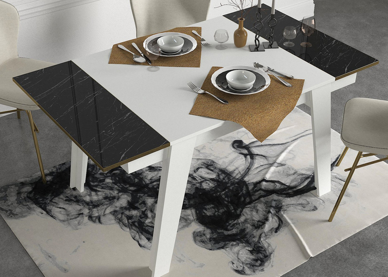 Table à manger Nostirt 148,5 x 85 cm noir et blanc