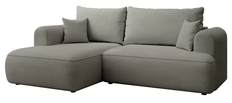 Jasnoszary narożnik Ovo mini L-kształtny z funkcją spania i pojemnikiem na pościel.