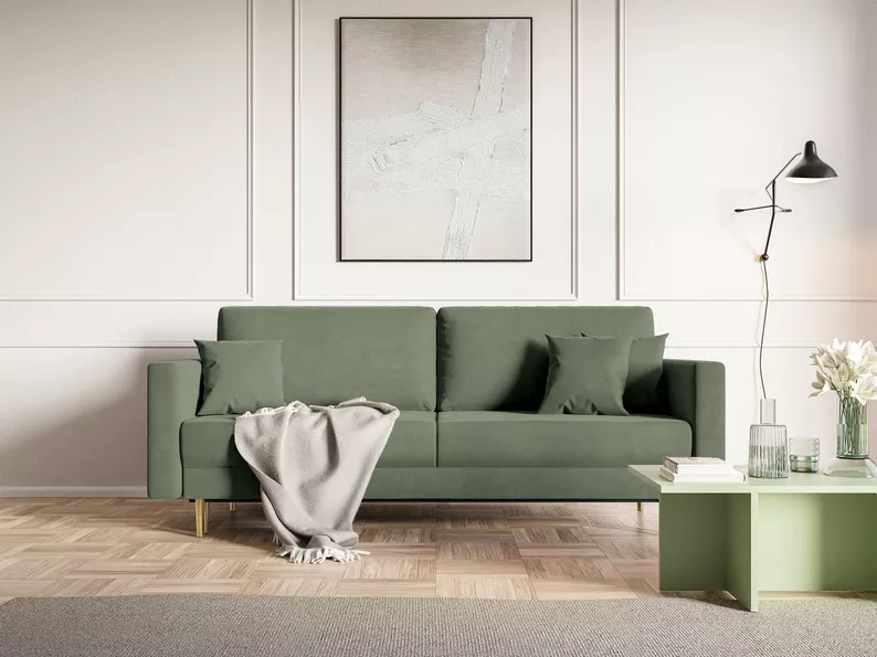 VALICO Canapé-lit trois places velours olive hydrophobe