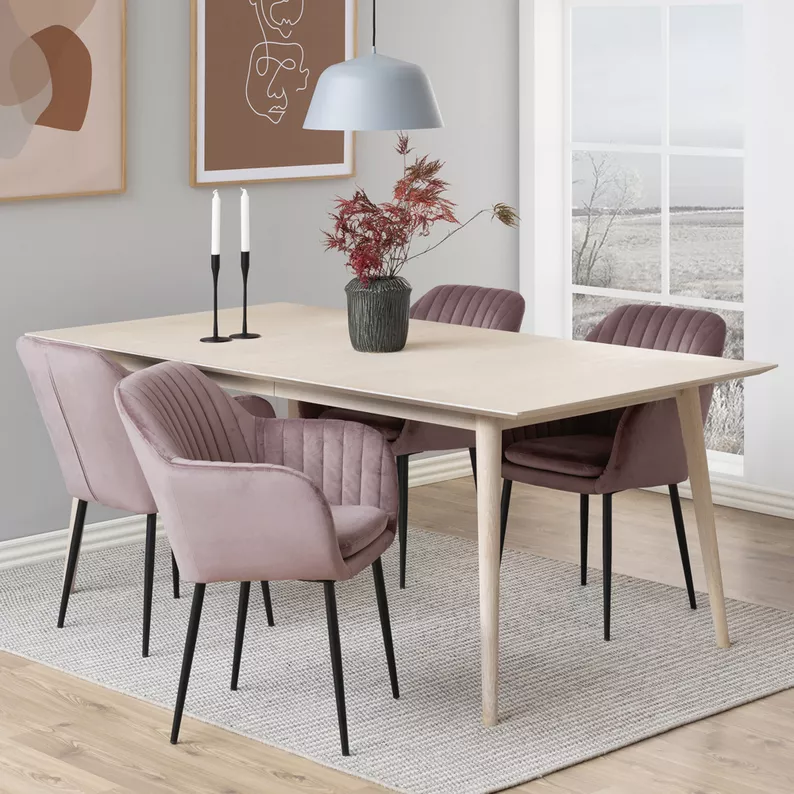 ELIDI Chaise rembourrée velours rose poudré pieds métal
