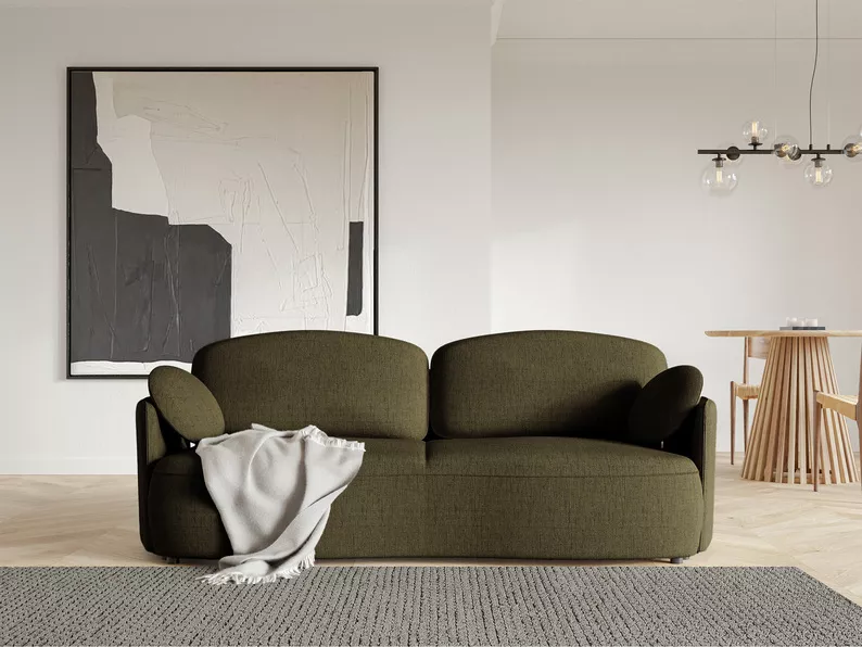 Kanapa rozkładana trzyosobowa Raviolo z pojemnikiem oliwkowa szenil hydrofobowy