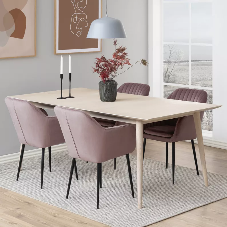 ELIDI Chaise rembourrée velours rose poudré pieds métal