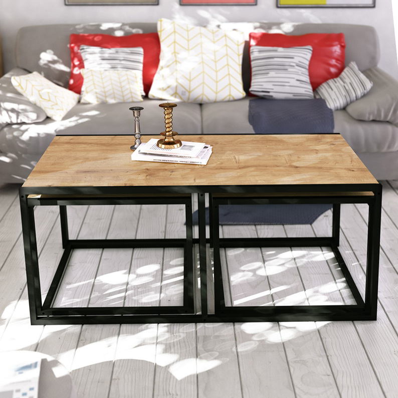 GEMINORUM Table basse extensible noir / chêne 120x60 cm