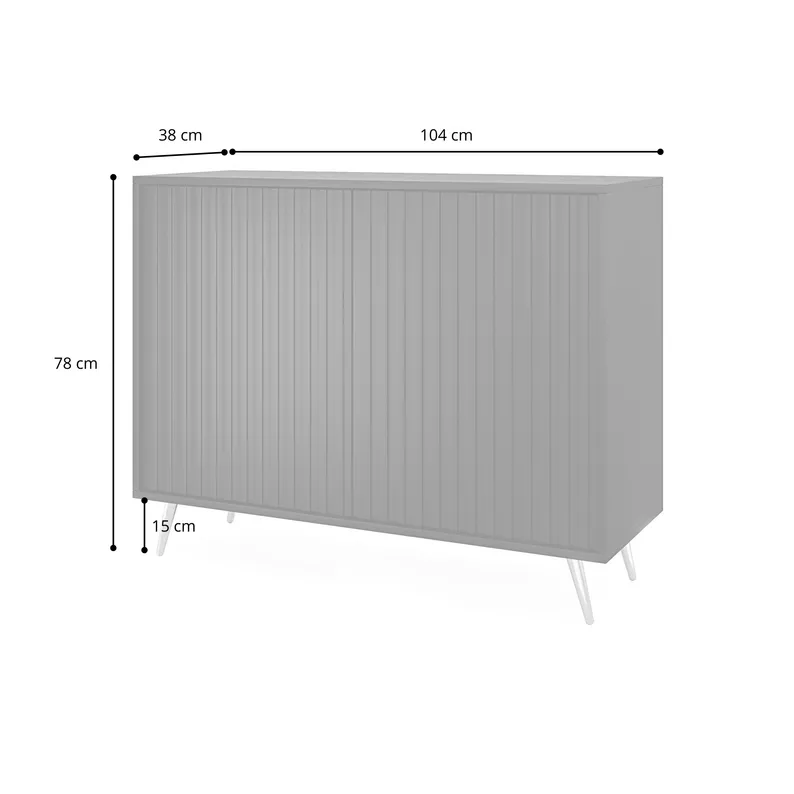 Commode Bello avec façades à lamelles 104 cm blanc avec pieds dorés