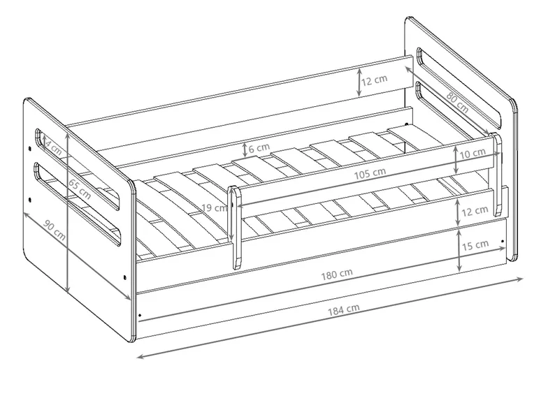 Lit enfant Brannigan 180x80 cm avec un tiroir et un matelas blanc