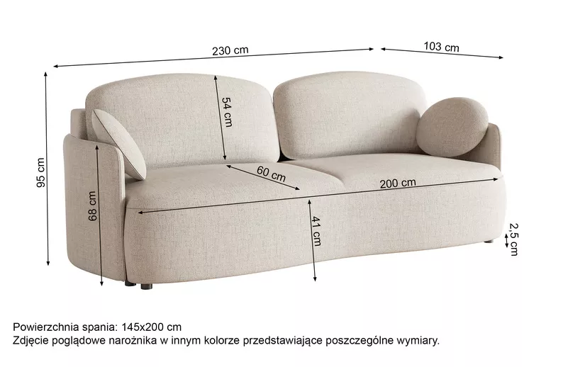 Kanapa rozkładana trzyosobowa Raviolo z pojemnikiem kremowa szenil hydrofobowy