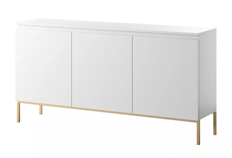 Commode à trois portes Bemmi 150 cm blanc avec pieds dorés