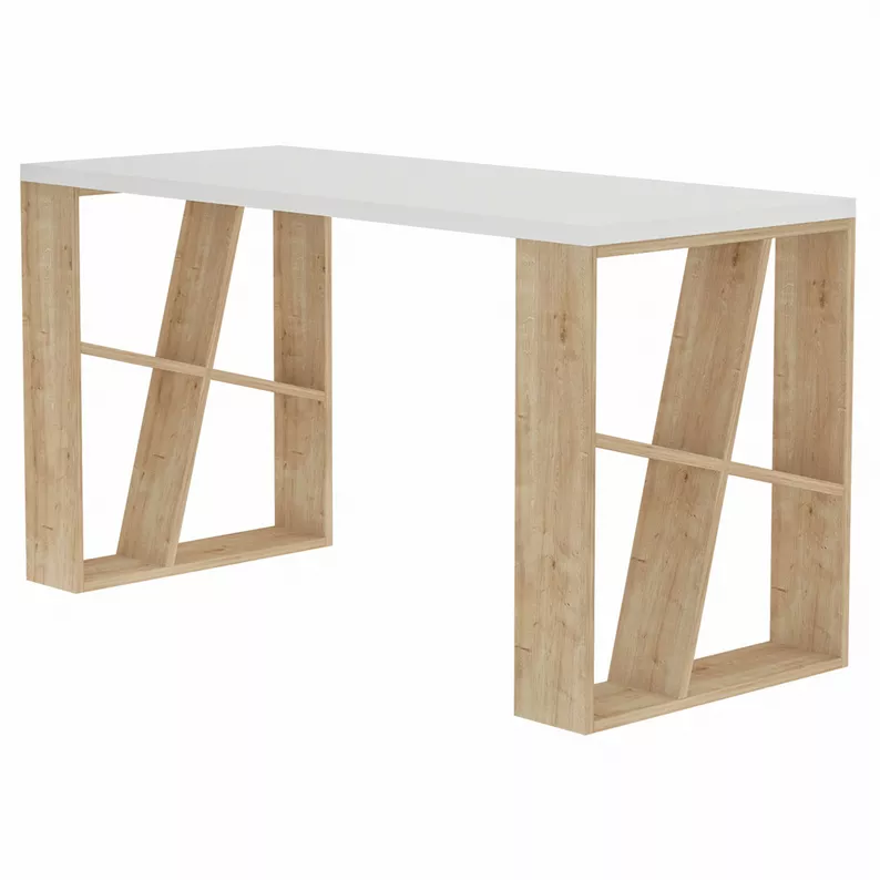 ABERN Bureau en bois 140x60 cm avec un plateau blanc