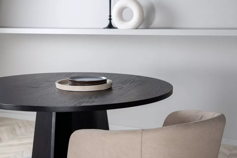 Table à manger Quishly ronde diamètre 110 cm/chêne noir