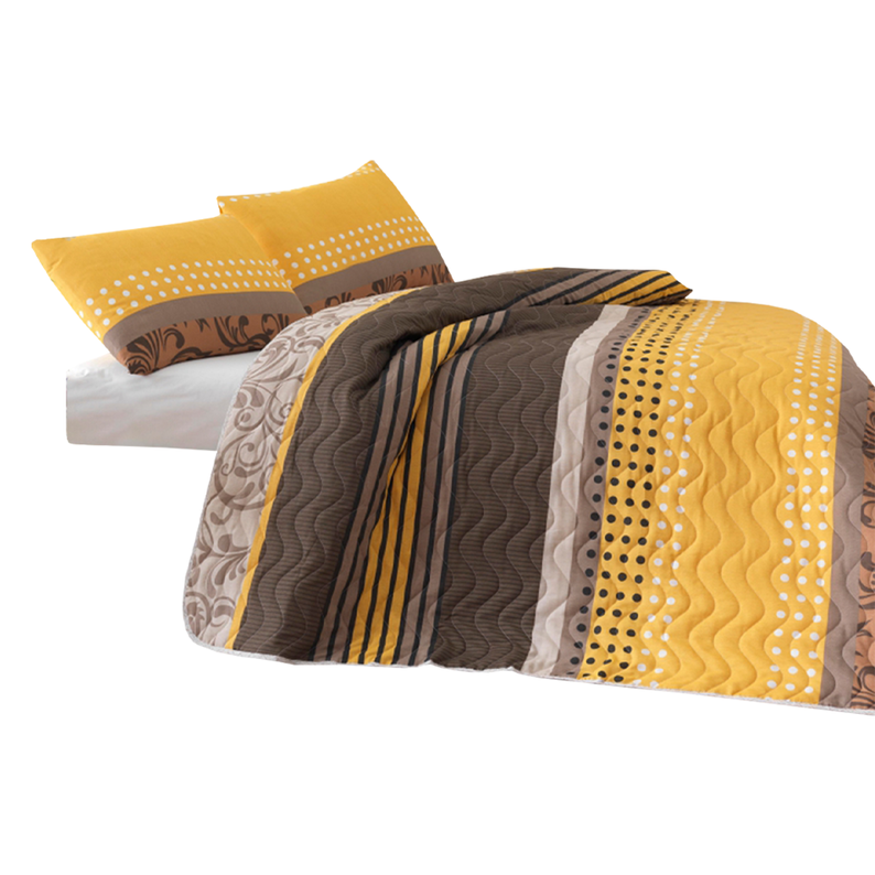 SANDY Couvre-lit sable 160x220 cm avec une taie d'oreiller 50x70 cm jaune-marron
